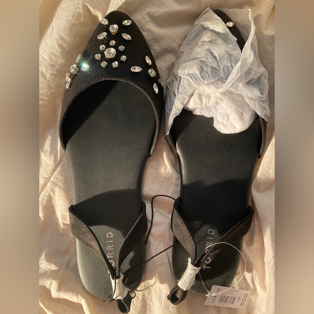 NWT Black Jeweled Sling Back Flats 12